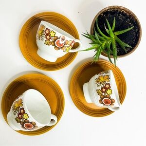 MYOTT ENGLAND Floral Tea Cup & Saucer Set | 1970s Retro Stoneware